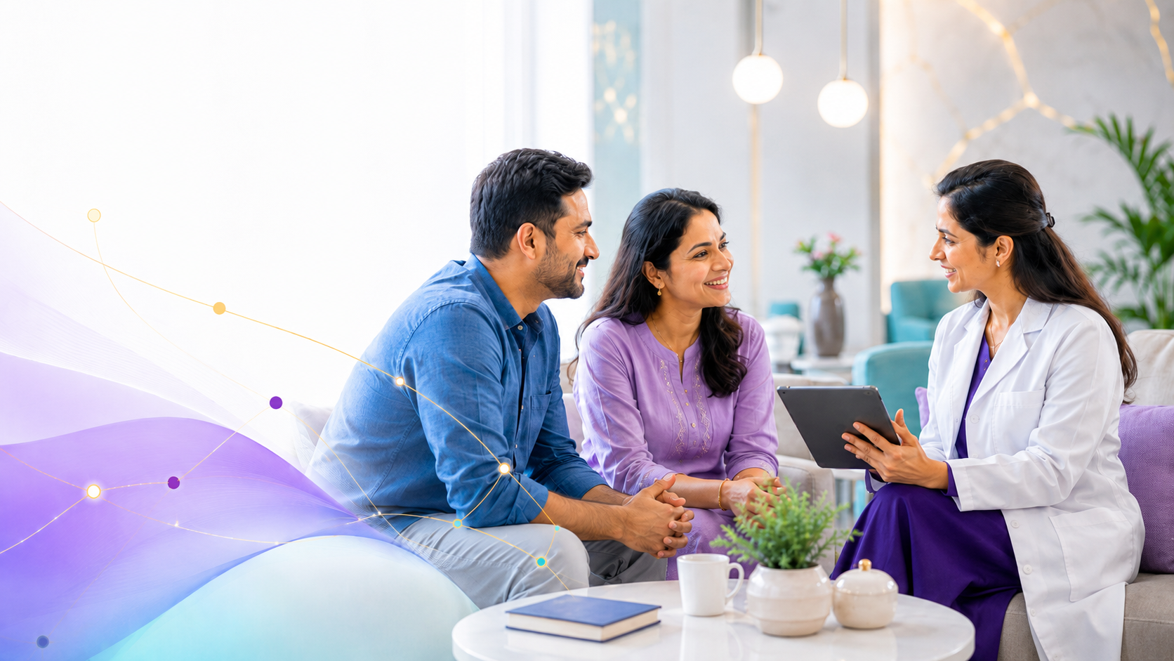 A Kintsu care team member in conversation with a patient and family member